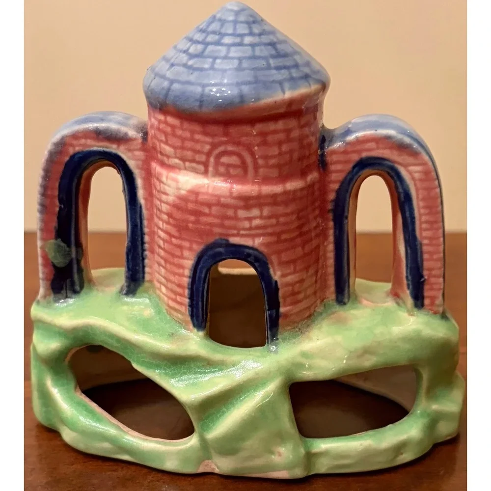 Vintage Ceramic Aquarium Castle Ornament Hand Painted Japan Fish Tank Decor